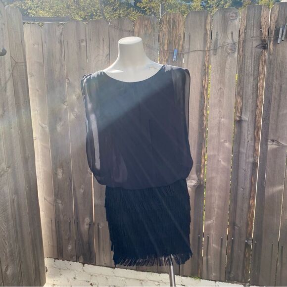 Aidan By Aidan Mattox Fringe Detail Chiffon Blouson Dress in black size 2 - Picture 15 of 15